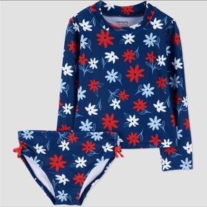 Carter's Floral Kids Swim Rashguard - Navy with Red and White
